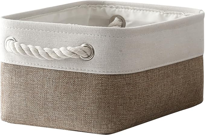 TheWarmHome Storage Basket for Organizing - 1 Pack 12x8x5.2 inch Baskets for Gifts Empty with Handles, Fabric Storage Cubes for Organizer Closet Dog Gift Cloth Toy (Whiet & Khaki)
