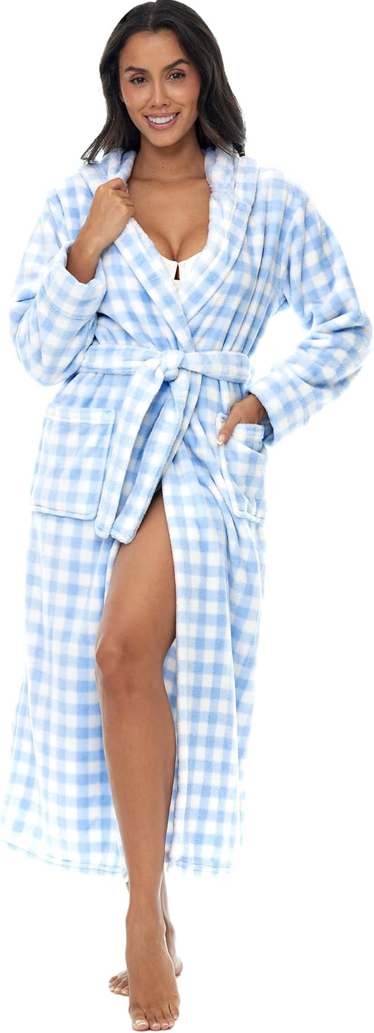 Alexander Del Rossa Womens Robe, Long Plush Bathrobe with Hood, Hooded Robes for Women Plus Size Bath Robe