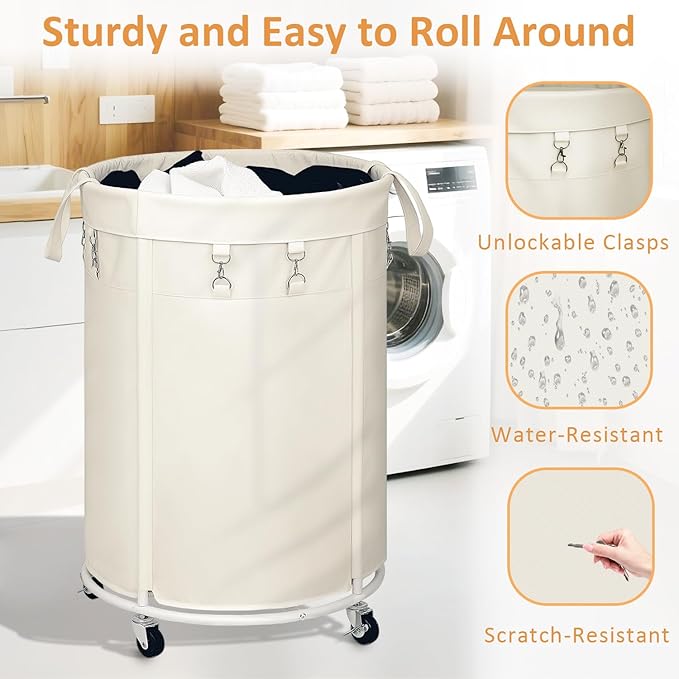 efluky 150L Laundry Basket with Wheels, Large Rolling Laundry Hampers with Handles for Bathroom, Bedroom & Laundry Room, Beige