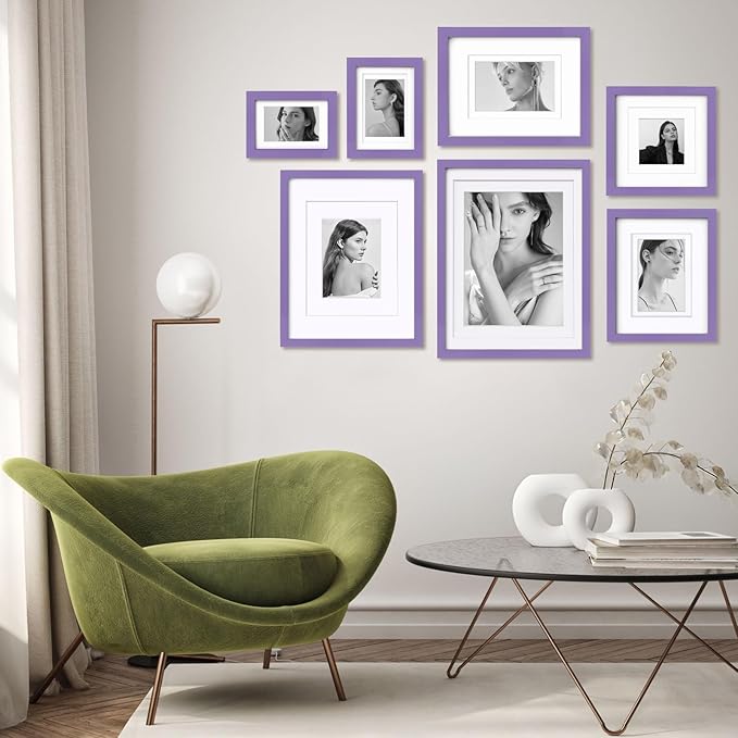 Egofine 12x16 Picture Frame Made of Solid Wood, Display Covered by Plexiglass, Display Pictures 9x12/11x14 with Mat or 12x16 Without Mat for Wall Mounting, Purple