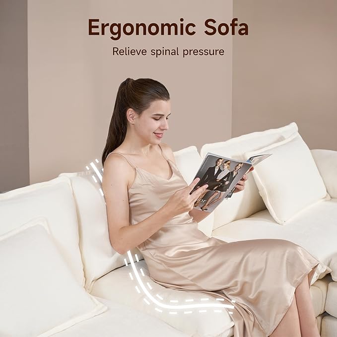 Real Relax 112'' L Shaped Convertible Sectional Sofa Couch, Chenille Modular Sofa with Removable Pillows and Double Layer Cushions, Beige