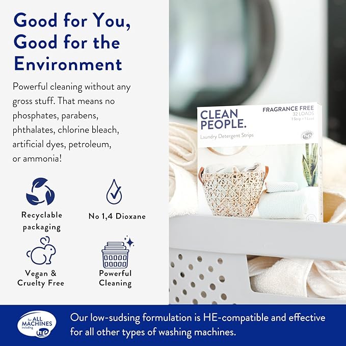 The Clean People Laundry Detergent Sheets - Laundry Soap - Ultra Concentrated, Recyclable Packaging, Stain Fighting - Peppermint, 96 Pack