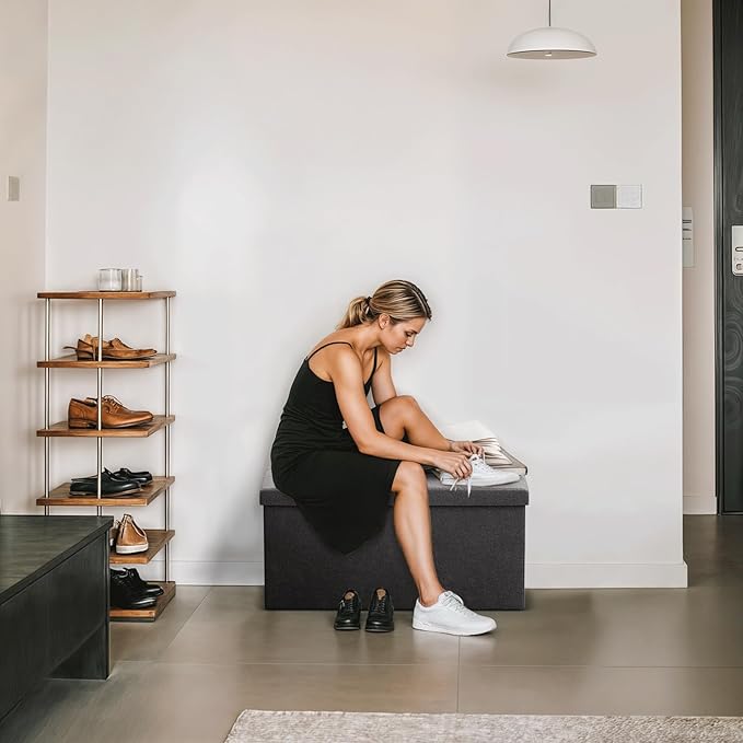 Storage Ottoman Bench, 30 Inch Ottoman Foot Rest, End of Bed Bench, Storage Chest, Load 700 lb, for Living Room, Bedroom, Entryway, Gray