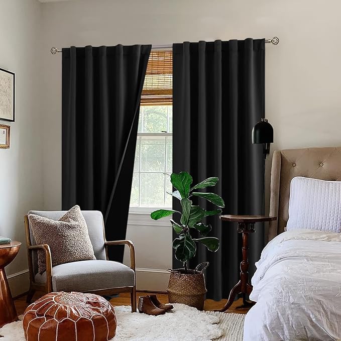 BGment Black Full Blackout Curtains with Thermal Insulation Liner Curtains 84 Inches Long, Rod Pocket and Back Tab Double Layer Room Darkening Window Curtain for Bedroom(42 x 84 Inch, 2 Panels)