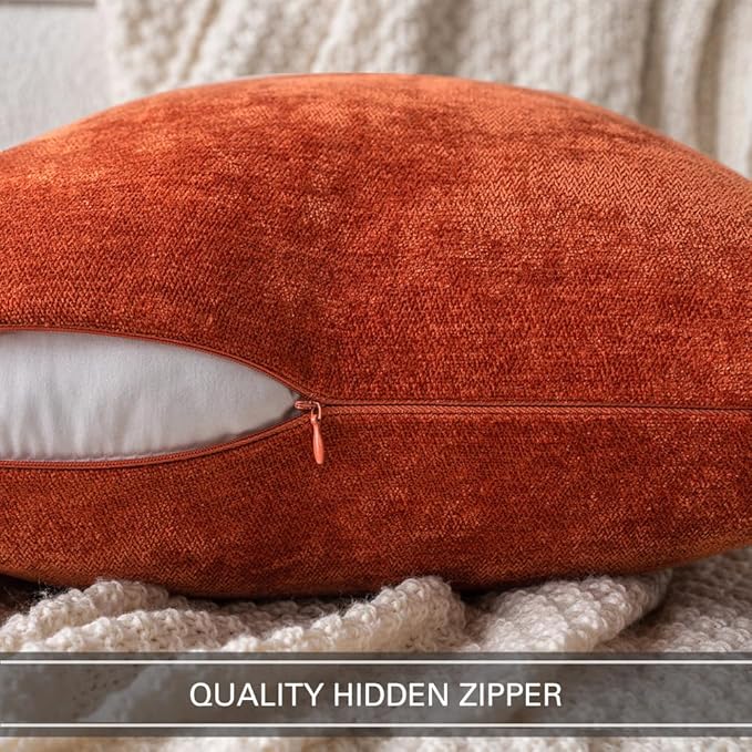 MIULEE Pack of 2 Fall Burnt Brick Decorative Pillow Covers 20x20 Inch Soft Chenille Couch Throw Pillows Farmhouse Cushion Covers for Home Decor Sofa Bedroom Living Room