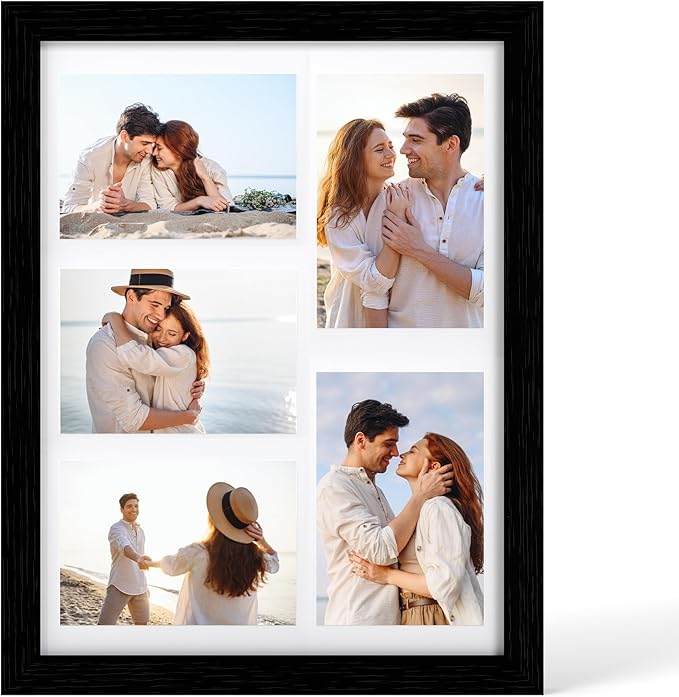 Solid Oak Wood Frame - 11x14 Black Wooden Picture Frames with Real Tempered Glass,5 Opening 4x6 with Mat or 11x14 Without Mat for Wall Decor Art Photo(Color Black)