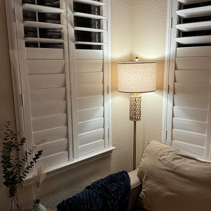 Oneach 62” Modern Floor Lamp for Living Room, Gold Boho Standing Lamp with Unique Rattan Design, Rotary Switch, Farmhouse Tall Lamps for Bedroom Office Dining Room (Without Bulb)