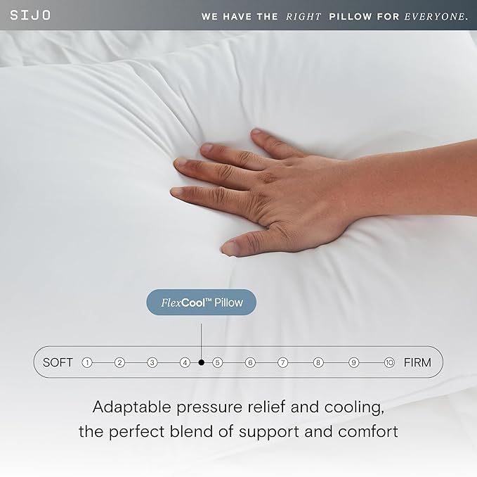 Sijo FlexCool Shredded Memory Foam Pillow - Adjustable Bed Pillow with Cooling Surface - Good Housekeeping 2025 Bedding Award Winner - Medium Firm Perfect for Back, Side, Stomach Sleepers (King)