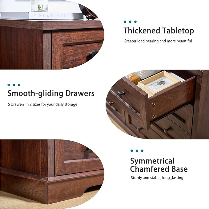 LIDYUK 8 Drawer Cherry Wood Dresser for Bedroom Farmhouse Dresser Chest of Drawers, 55" Wide Clothes Organizer Wood Chest of Drawers for Bedroom, Living Room