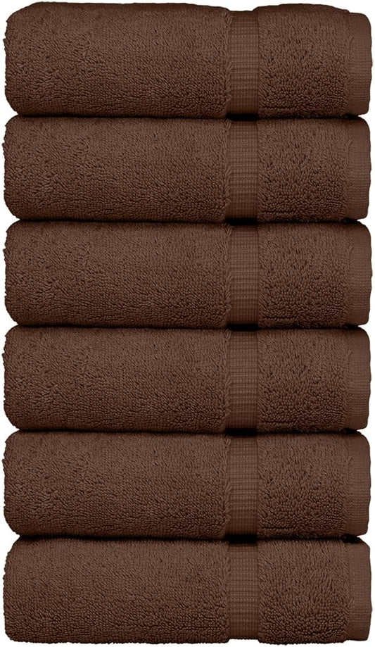 Luxury Hotel & Spa Quality, Quick Dry 100% Turkish Cotton 700 GSM, Eco Friendly Towel, for Bathroom, Gymand Kitchen Dobby Border Soft Hand Towel Set 16 X 30, Cocoa, Hand Towels - Set of 6