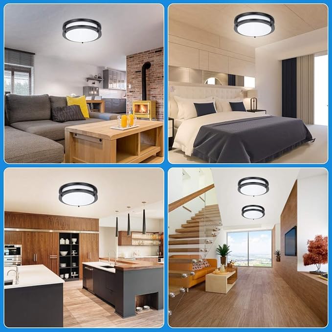 48W Dimmable LED Ceiling Light Fixture, 13.2in Flush Mount Light Fixture, Ceiling Lamp for Bedroom, Kitchen, Bathroom, Hallway, Super Bright 4000 Lumens,Blacck, 3000K Warm White