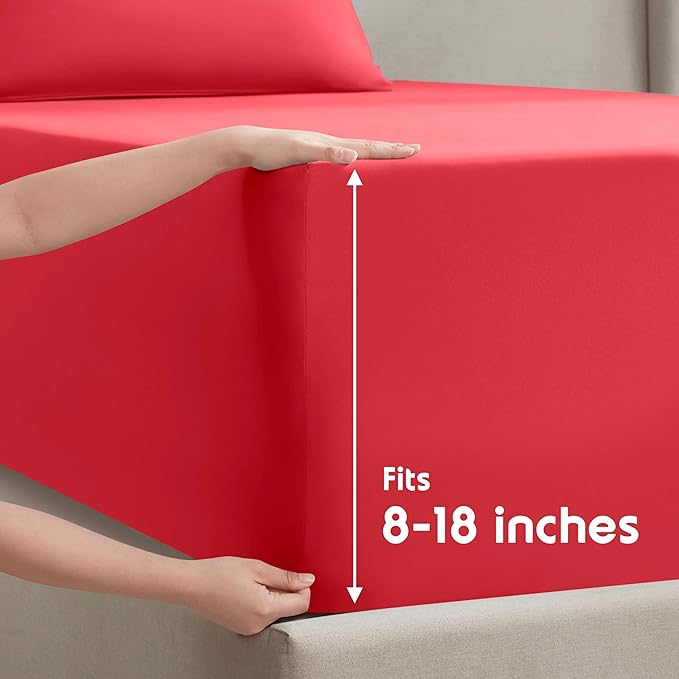 Nestl Full Sheet Set - Luxury 1800 Ultra-Soft Microfiber Full Bed Sheets - Double Brushed - Deep Pockets - Easy Fit - 4 Piece Set - Bedding Sheets & Pillowcases (Full, Red)