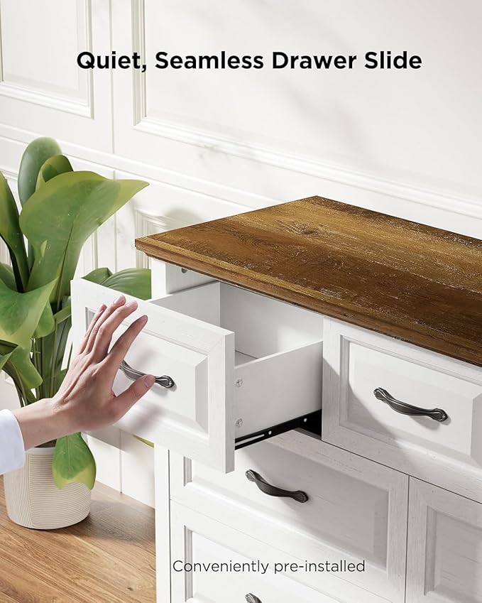 Pipishell White 7 Drawers Dresser for Bedroom, 47" Wide Wood Rustic Chest of Drawers with Bar Handles, Farmhouse Storage Dressers Organizer for Bedroom, Living Room, Hallway, Brown & White