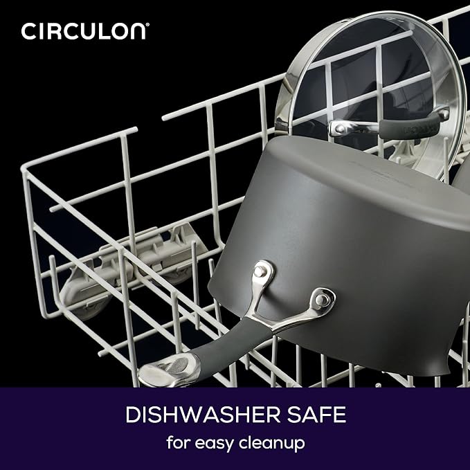 Circulon Radiance Hard-Anodized Nonstick Straining Saucepan, 3-Quart, Gray