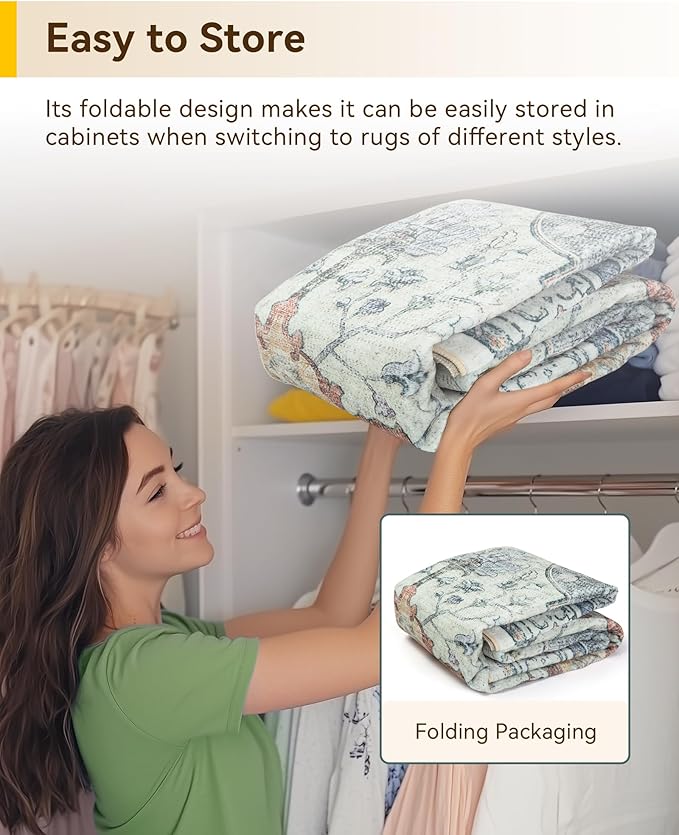 Area Rugs 6ft Washable Non-Slip, Floral Vintage Distress Print Pattern Medallion Carpet for Living Room Bedroom Dining Room, Light Yellow Carbon Grey Orange