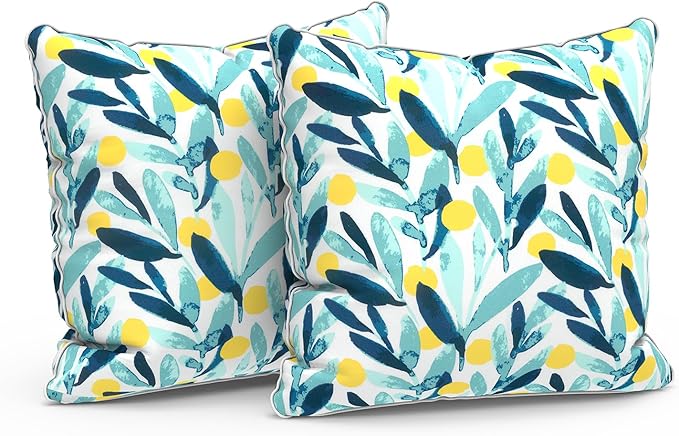 LVTXIII Outdoor Throw Pillows 16x16 Inch Patio Waterproof Square Pillows with Piping Fade Resistant Accent Pillow for Spring Summer Garden Decoration, Set of 2, Leaves Multi