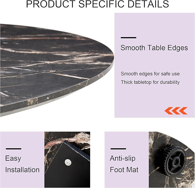 45 Inch Round Dining Table Set for 4, 5 Piece Kitchen Table and Chairs Set, Black Faux Marble Table Top, Small Space Dining Set for Apartment or Dining Room