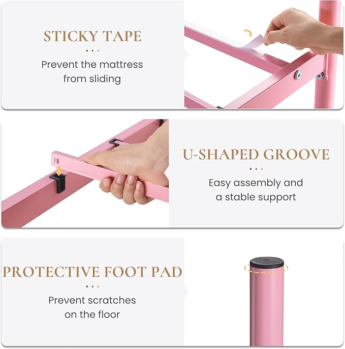 SHA CERLIN 14 Inches Twin Size Metal Platform Bed Frame/Vintage Iron-Art Headboard and Footboard/Mattress Foundation for Storage/No Box Spring Needed/Noise-Free/Easy Assembly/Pink