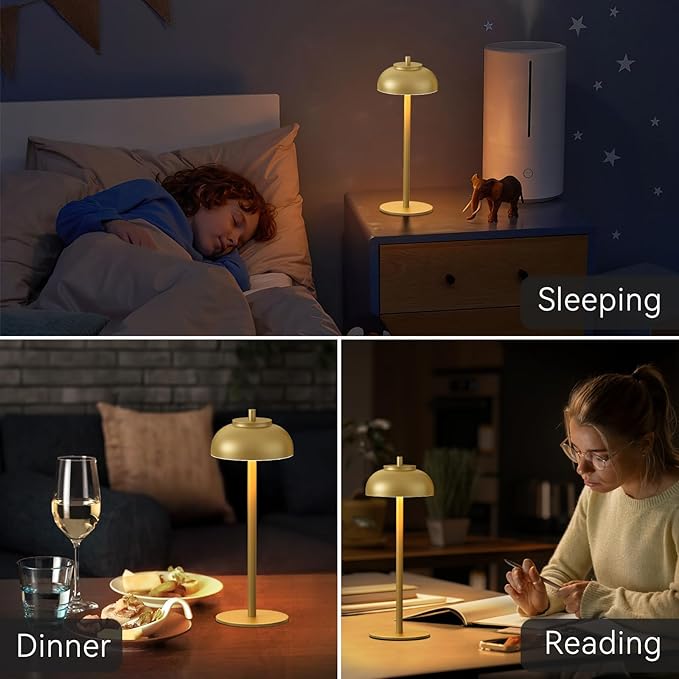 2 Pack Gold Led Cordless Table Lamps Rechargeable,Cordless Touch Lamp Battery Operated-Waterproof-for Outdoor Patio/Restaurants/Home/Dinner