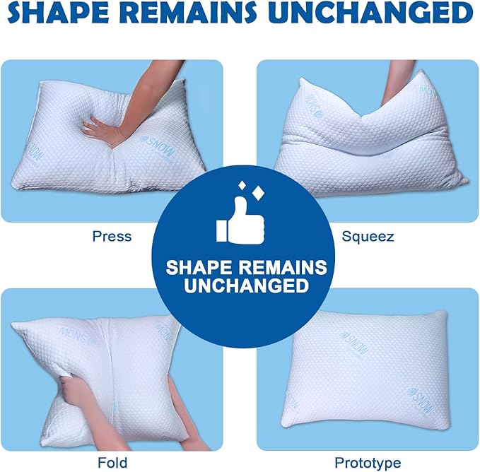 Cooling Pillows Queen Size Set of 2 - Shredded Memory Foam Cold Pillows That Stay Cold Soft Pillow for Sleeping, Adjustable Bed Pillow for Side, Back, and Stomach Sleepers