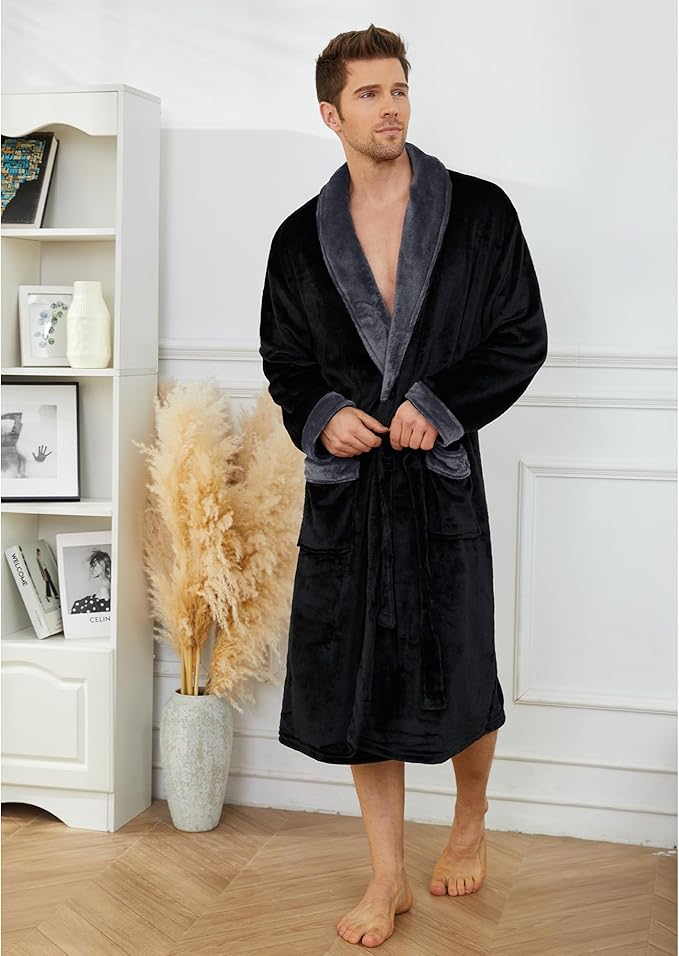U2SKIIN Mens Fleece Robe Plush Collar Shawl Bathrobe