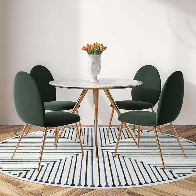 RUGGABLE x Jonathan Adler Machine Washable Modern Area Rug– Inkdrop Slate Blue 6 ft Round, Stain-Resistant, Non-Slip–Medium Rugs for Living Room, Bedroom, Hallway, Entryway & Office–with Standard Pad