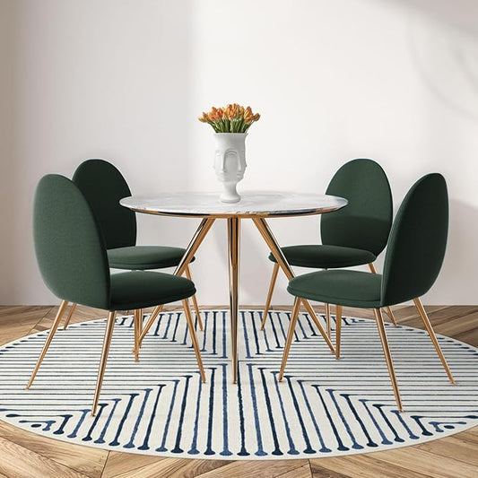 RUGGABLE x Jonathan Adler Machine Washable Modern Area Rug– Inkdrop Slate Blue 6 ft Round, Stain-Resistant, Non-Slip–Medium Rugs for Living Room, Bedroom, Hallway, Entryway & Office–with Standard Pad