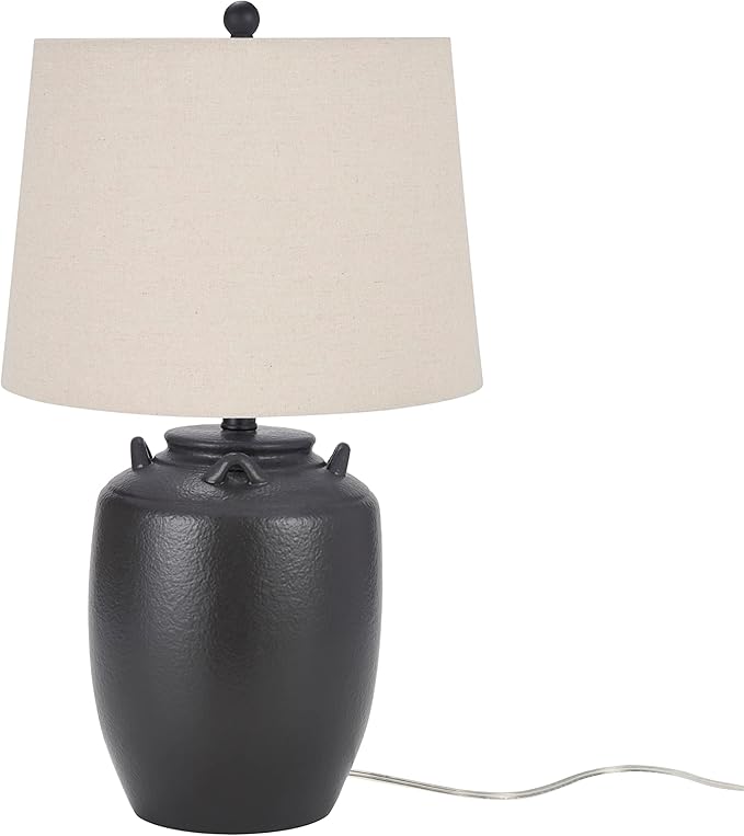 Nourison Home 24" Black Farmhouse Ceramic Pottery Jug Table Lamp for Bedside Table, Living Room, Office, Entryway
