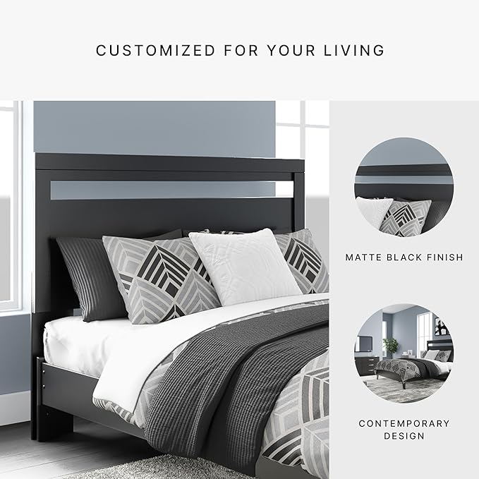 Signature Design by Ashley Finch Modern Headboard ONLY, Queen, Black