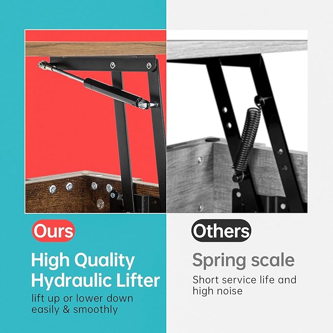 FDW Lift Top Coffee Table with Hidden Compartment and Storage Shelf Wooden Lift Tabletop for Home Living Room Reception Room Office,39.4",Brown