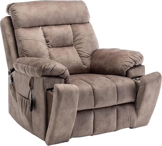 26in Extra Wide Recliner Chair for Big Man 400lbs, Oversized Power Lift Chair with Heat and Massage Hidden Cup Holder, Lift Recliner Chairs for Elderly Sleeping (Light Brown)