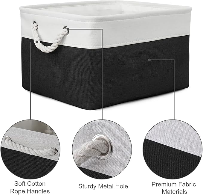 TheWarmHome Storage Bins for Shelves - 1 Pack 15.7x11.8x8.3 inch Canvas Storage Basket for Organizing Cubes Gift Dog Cloth Toy (White & Black)