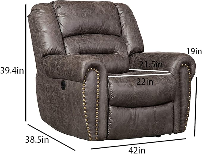 ANJ Electric Recliner Chair W/Breathable Bonded Leather, Classic Single Sofa Home Theater Recliner Seating W/USB Port (Smoky Gray)