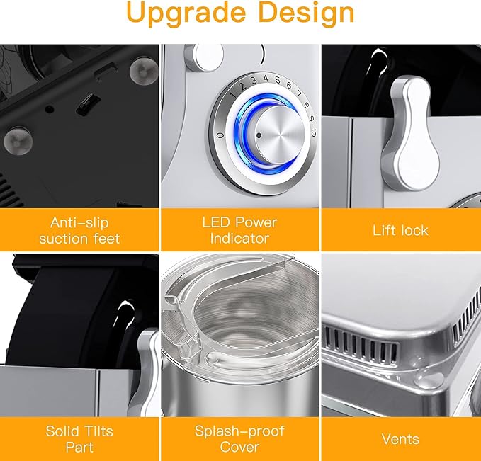 Stand Mixer 7.5QT 10-Speed 660W Tilt-Head Kitchen Electric Food Cake Mixer with Stainless Steel Bowl, Whisk, Dough Hook, Beater & Splash Guard, Silver