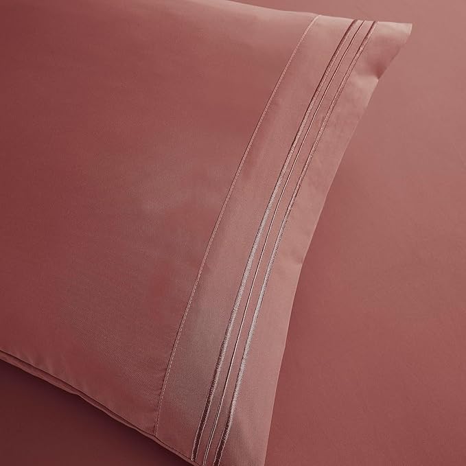 Clara Clark Bed Sheets, Premier 1800 Series Bed Sheet Set, Deep Pocket, Wrinkle, Fade, Stain Resistant, Luxury Soft Bedding Sheets & Pillowcases, Queen, Pink Clay