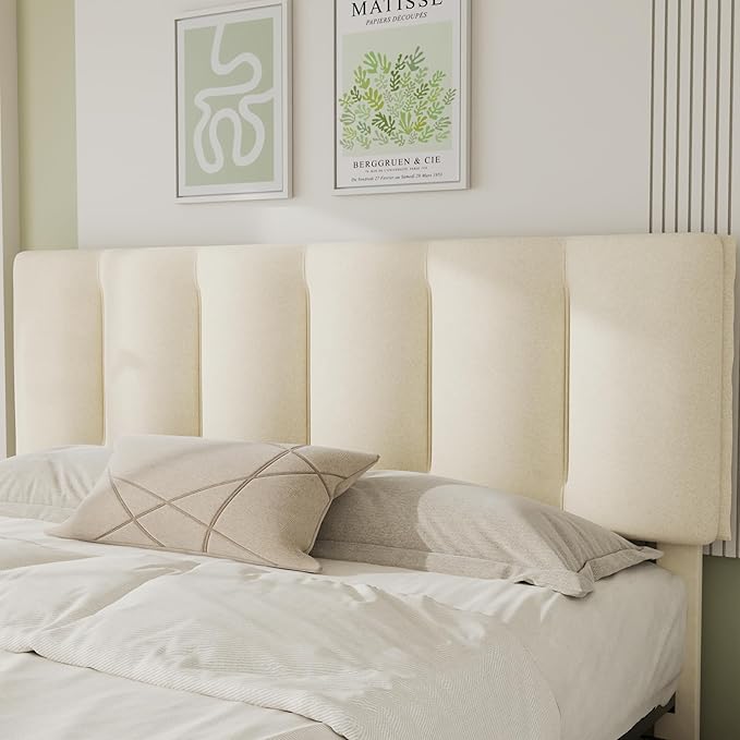 VECELO Queen Size Bed Frame with 4 Storage Drawers, Adjustable Height Headboard, Heavy-Duty Platform Bedframe with Strong Wooden Slats, No Box Spring Needed, Pale Beige