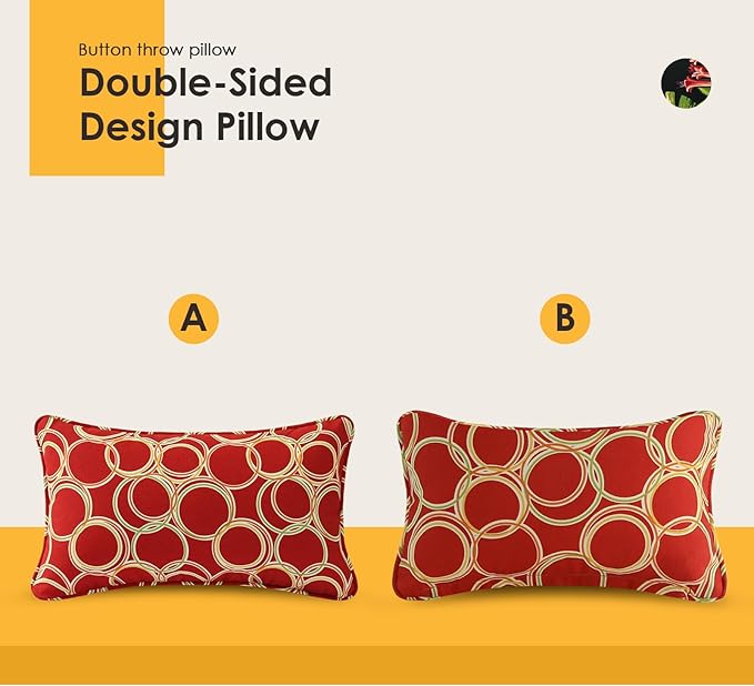 Outdoor Decorative Pillows Pack of 4, 20" x 12" Outdoor Pillow Set for Couch Bed Throw Patio Sofa, Circle Red