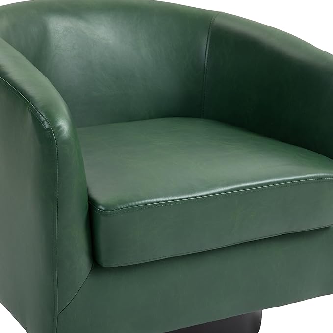 UIXE 360° Swivel Barrel Accent Chair Armchair, Faux Leather Modern Round Club Arm Chair Upholstered Single Sofa Seating Corner Nook Side Reading Seat for Living Room, Office, Bedroom - Green