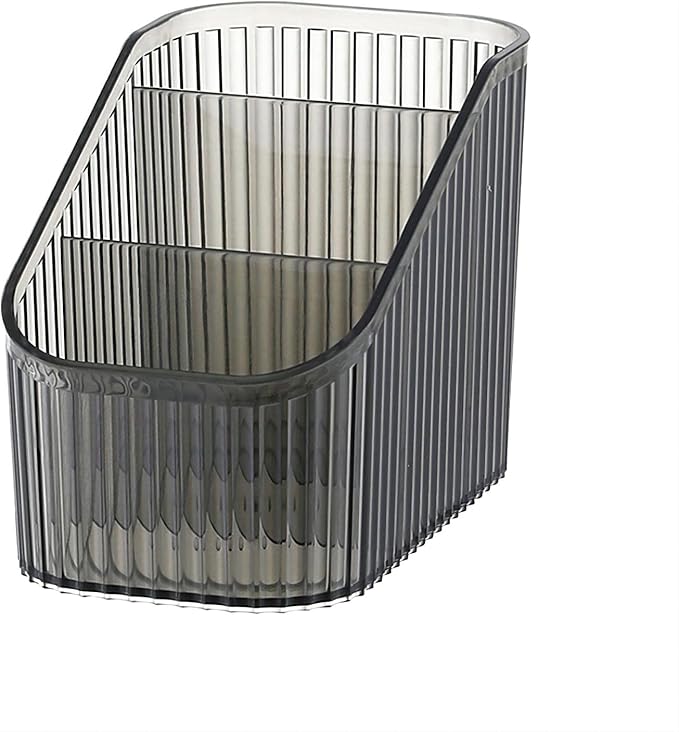 DASITON Large Capacity Makeup Brush Holder,3 Slot Makeup Brush Cup,Vintage striped Make Up Brush Holder,for Vanity Decor,Bathroom Countertops,Desk Storage Container,Cosmetic Display cases(Black-S)