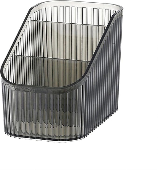 DASITON Large Capacity Makeup Brush Holder,3 Slot Makeup Brush Cup,Vintage striped Make Up Brush Holder,for Vanity Decor,Bathroom Countertops,Desk Storage Container,Cosmetic Display cases(Black-S)