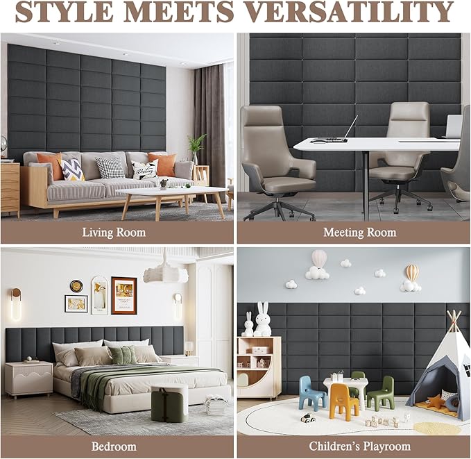 Upholstered Headboard for Queen Size Bed, Wall Mounted & Peel and Stick Headboard, Soundproof DIY Wall Panels, Fabric Tufted Head board in Modern Design for Bedroom (9 Panels, Each 23.62"x9.84"）