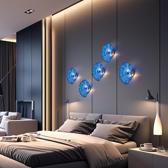 Hand Blown Glass Plate Wall Decor, Modern Unique Glass Wall Art, Lotus Leaf Wall Plate Shape Wall Sconce with Transparent and Easy to Clean for Staircase, Living Room, Kitchen, Hallway (Brown-1)