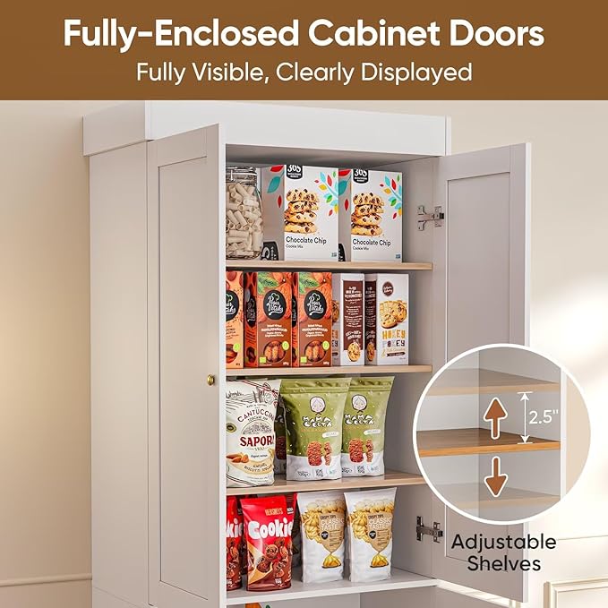 Vyre 70.8" Tall White Bookshelf with Doors, Farmhouse Modular Bookcase with 4-Tier Adjustable Shelves, Large Storage Cabinet for Home Office, Living Room, Set of 3