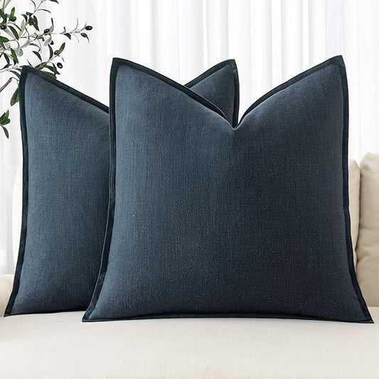 MIULEE Decorative Linen Euro Sham Pillow Covers 24x24 Navy Blue Boho Farmhouse Neutral Couch Throw Pillows for Bed Pack of 2 Accent Coastal Modern Pillowcase Summer Sofa Livingroom Home Decor