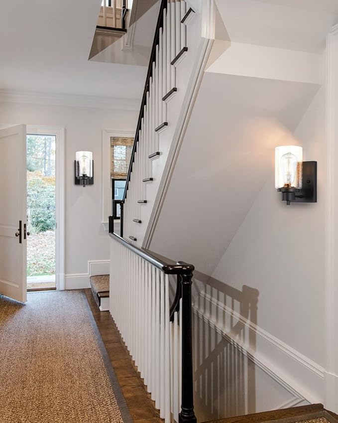 3 Pack Bath Vanity Light Fixtures Wall Sconce, Modern Indoor Bathroom Wall Lights with Seeded Glass, Black Wall Light Fixtures for Bedroom Mirror Kitchen Living Room Entryway Patio