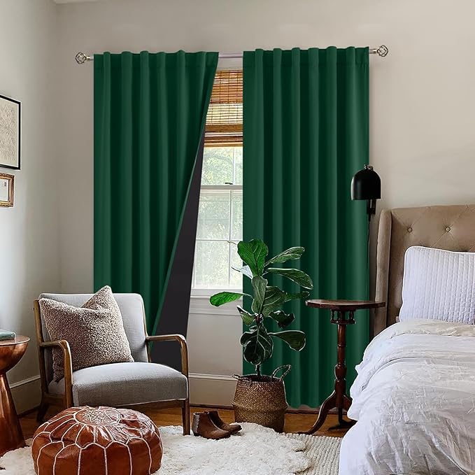 BGment 100% Thermal Insulated Blackout Curtains 84 Inches Long with Liner, Rod Pocket and Back Tab Double Layer Noise Reduce Room Darkening Curtains for Bedroom (52 x 84 Inch, 2 Panels, Emerald)