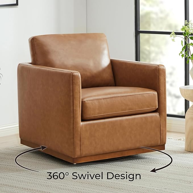 CHITA Swivel Accent Chair, FSC Certified Mid Century Modern Arm Chair for Living Room and Bedroom, Fully Assembled, Saddle Brown