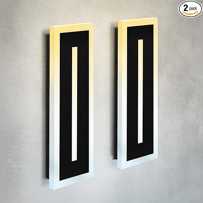 ASD LED 18" Long Wall Mount Light Fixture, Outdoor & Indoor Linear Sconce | 3CCT, Dimmable, Waterproof, Anti-Rust, ETL Listed | 18W 1180LM 3000-5000K 100-277V | Exterior Porch Lighting | Black, 2 Pack