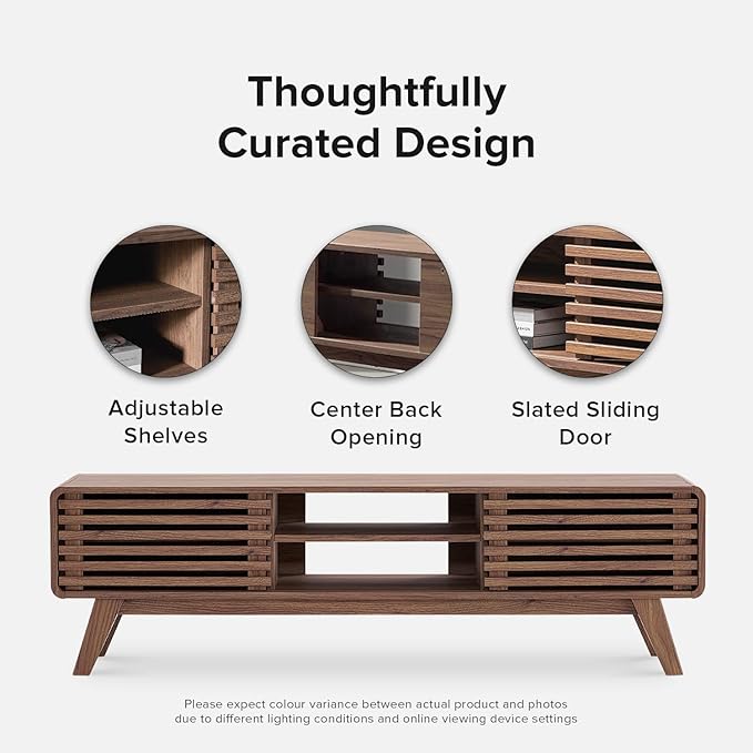 mopio Ensley TV Stand, Mid Century Modern for 55/60/65 inch TV, Farmhouse TV Stand, Entertainment Center with Storage, TV and Media Console for Living Room (Walnut, 59")