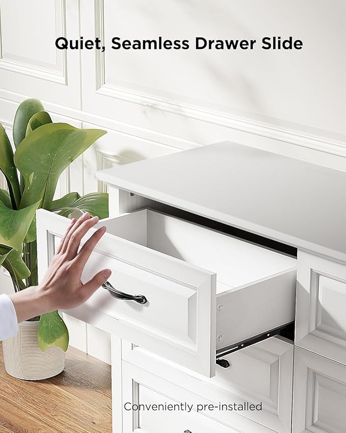 Pipishell White 6 Drawer Dresser for Bedroom, 47" Wide Wood Chest of Drawers with Bar Handles, Modern Storage Dresser Organizer for Bedroom, Living Room, Hallway, White